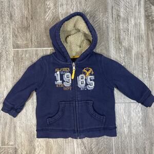 Tommy Hilfiger Baby Sherpa Lined Zip Hoodie Navy 18M 1985 NYC Embroidered Jacket